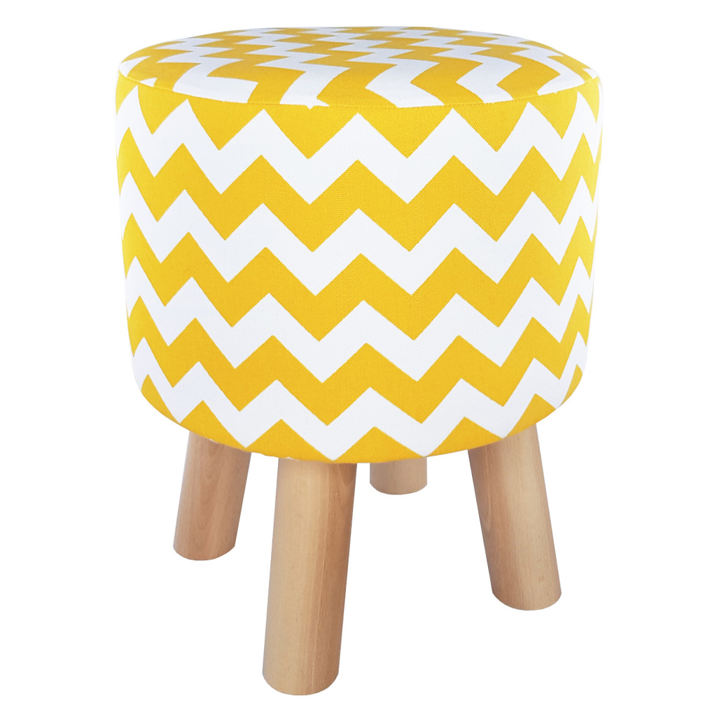 White and yellow pouf, wooden stool with ZIGZAGS, soft seat for your living room - Lily Pouf image 3