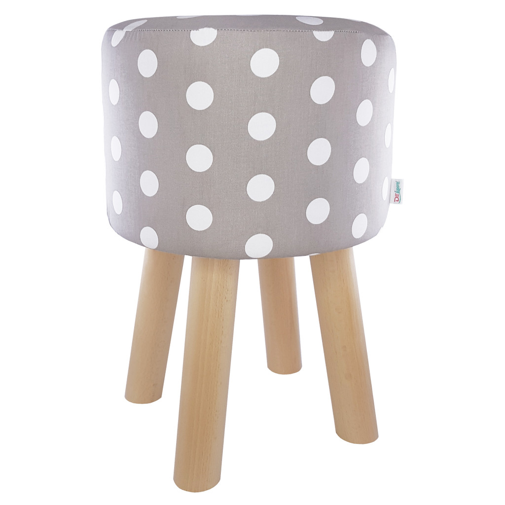 Grey and white wooden seat pouffe with polka dots - Lily Pouf image 1