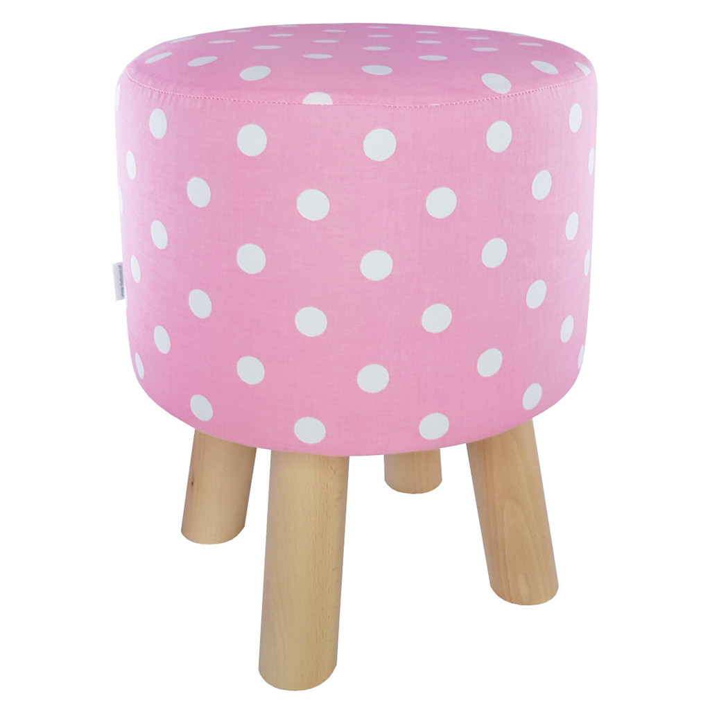 Ružová taburetka, stolček, puf v retro dizajne s poťahom s bielymi BODKAMI, polka dot - Lily Pouf obrázok 2