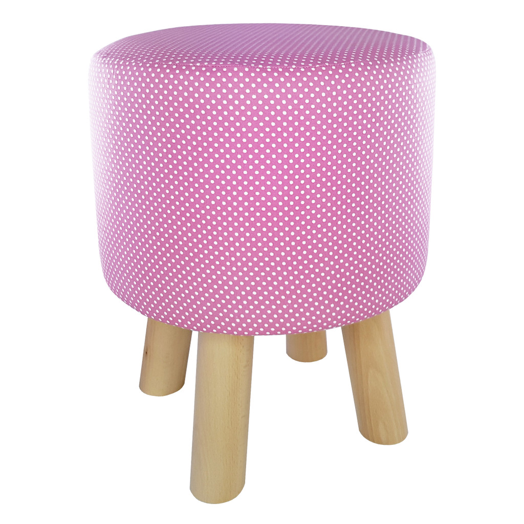 Stylový taburet, pouf, kulatý sedák s tečkami, puntíky, růžovo-bílý - Lily Pouf obrázek 2