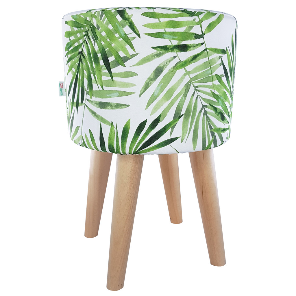 Trendy stool, Scandinavian pouffe with green Fern leaves floral design - Lily Pouf image 2