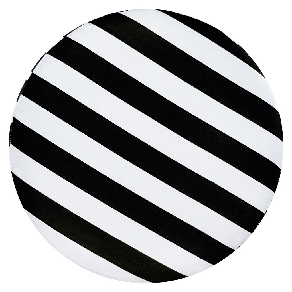 Stool, wooden hassock with round seat, white and black pattern with stripes - Lily Pouf image 3