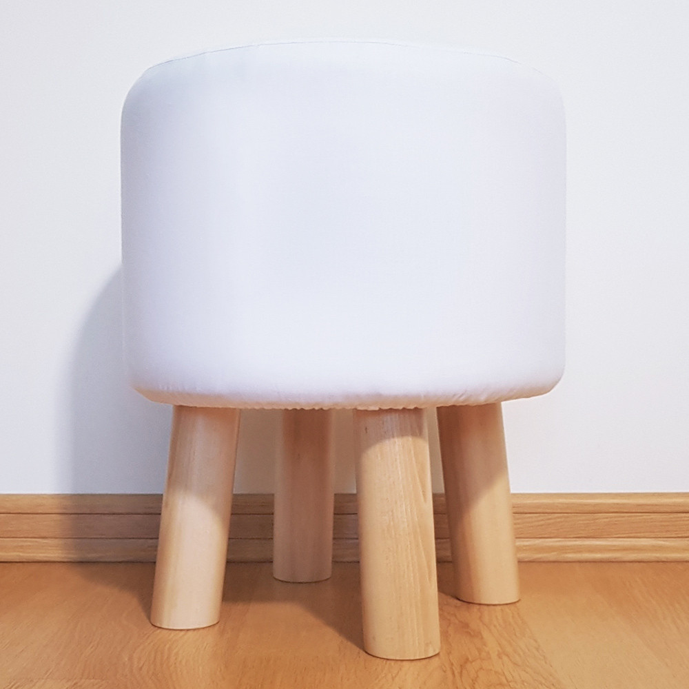 White stool, high and low pouffe with blue STARS, wooden legs - Lily Pouf image 4