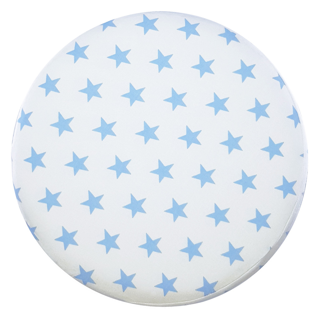 White stool, high and low pouffe with blue STARS, wooden legs - Lily Pouf image 3