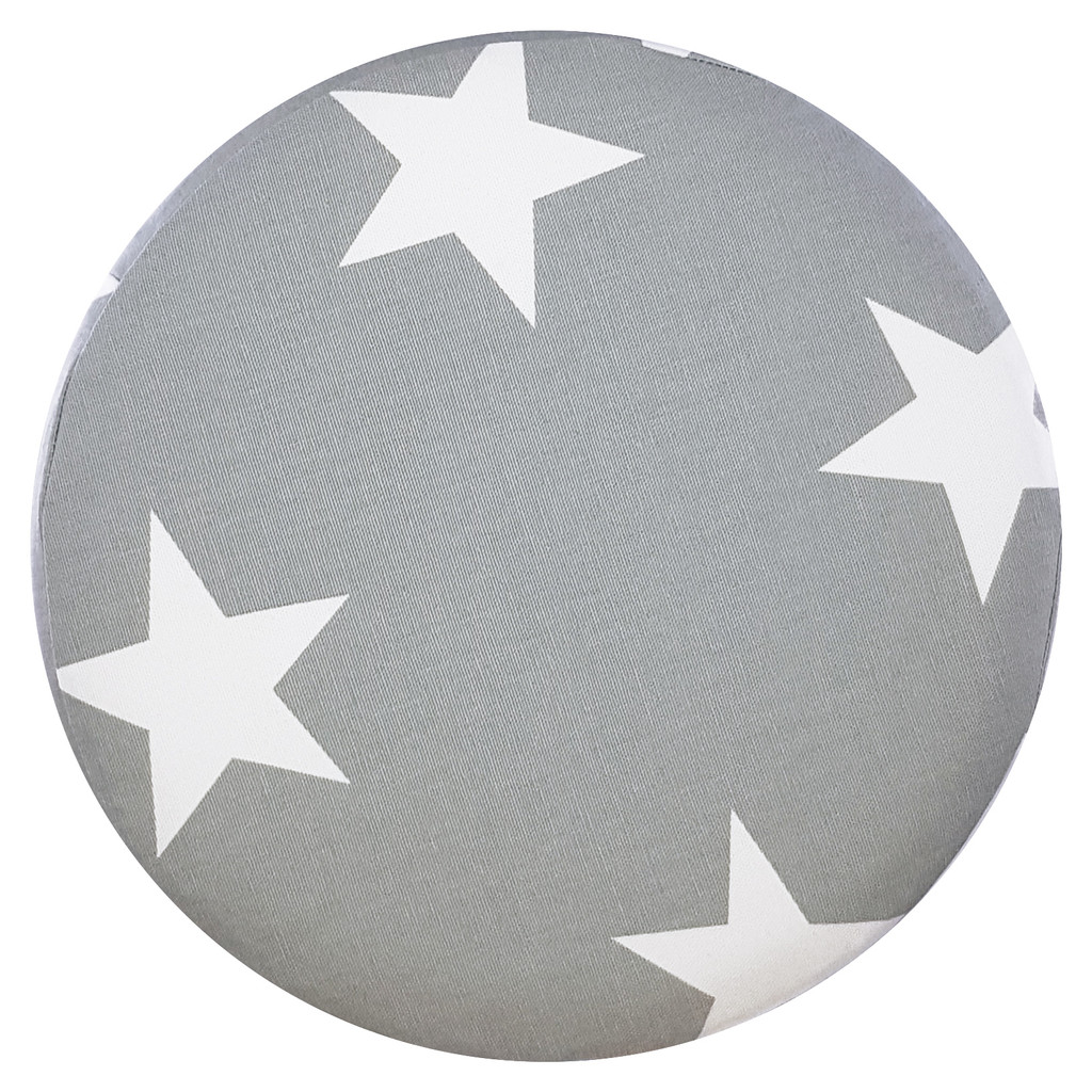 Šedý dekorativní pouf, dřevěná taburetka, potah s velkými bílými hvězdami - Lily Pouf obrázek 3