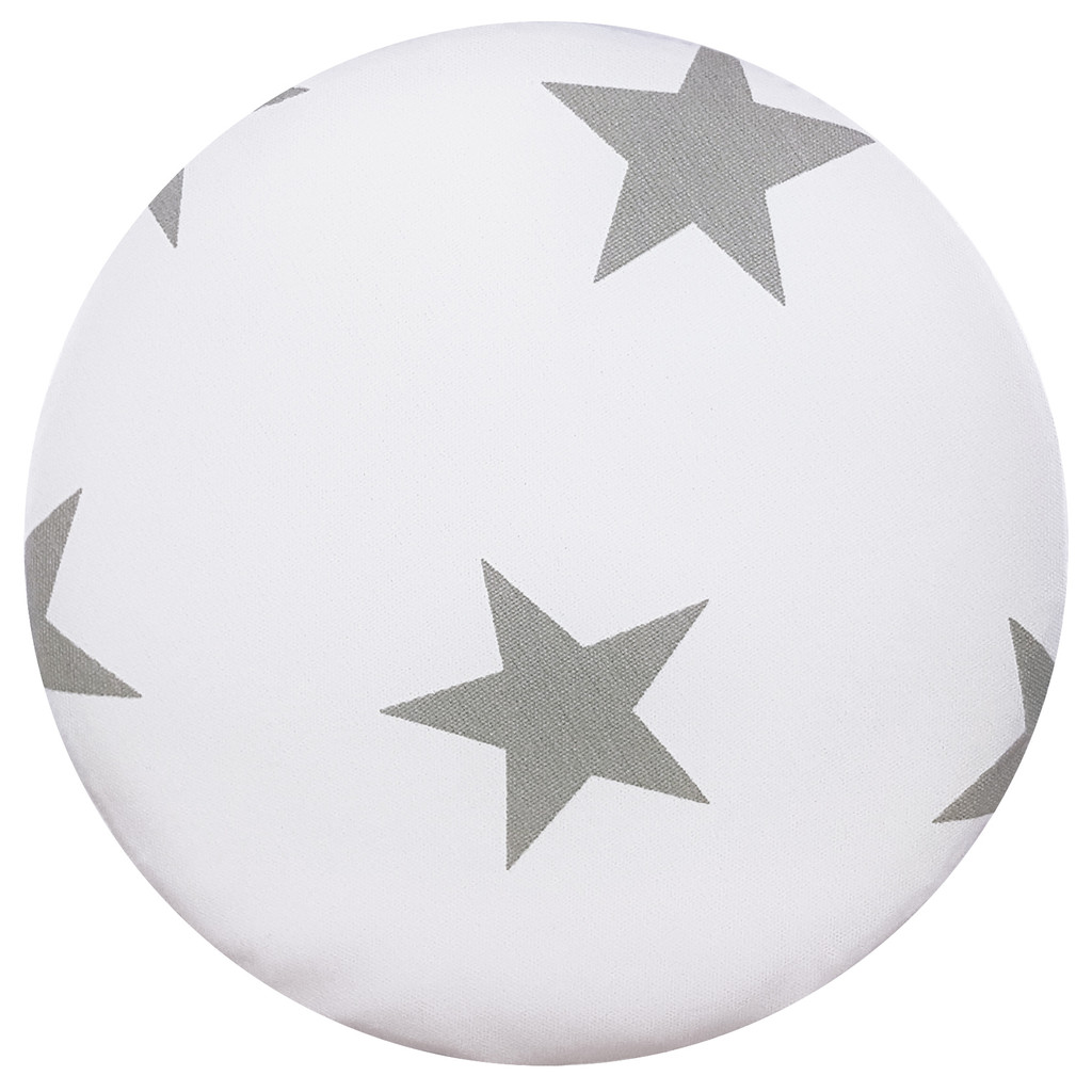 Bílý dřevěný taburet, kulatý pouf s potahem s velkými šedými hvězdami - Lily Pouf obrázek 3