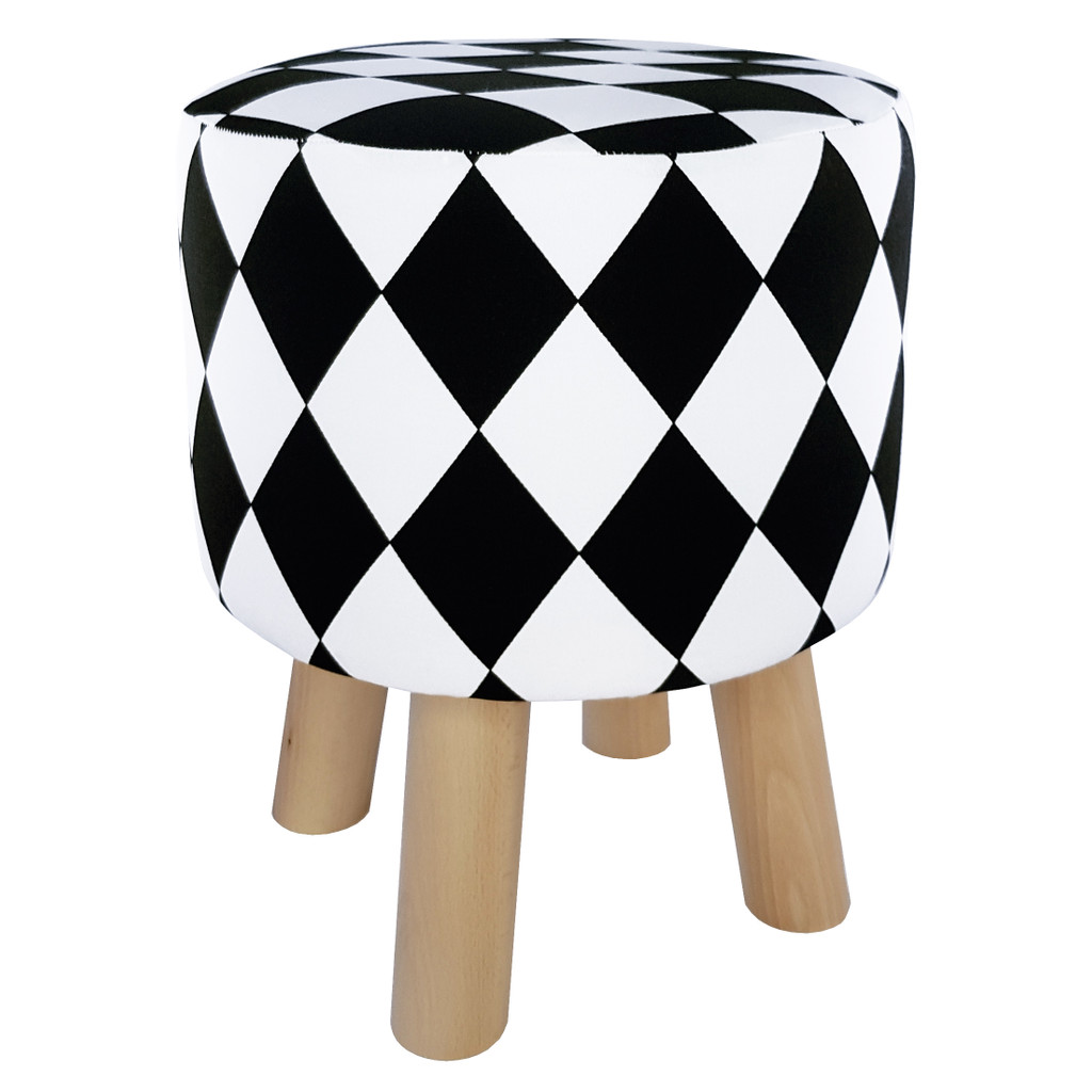 Moderní pouf, stolička ve stylu glamour, harlekýnový vzor, ​​černé a bílé kosočtverce - Lily Pouf obrázek 2