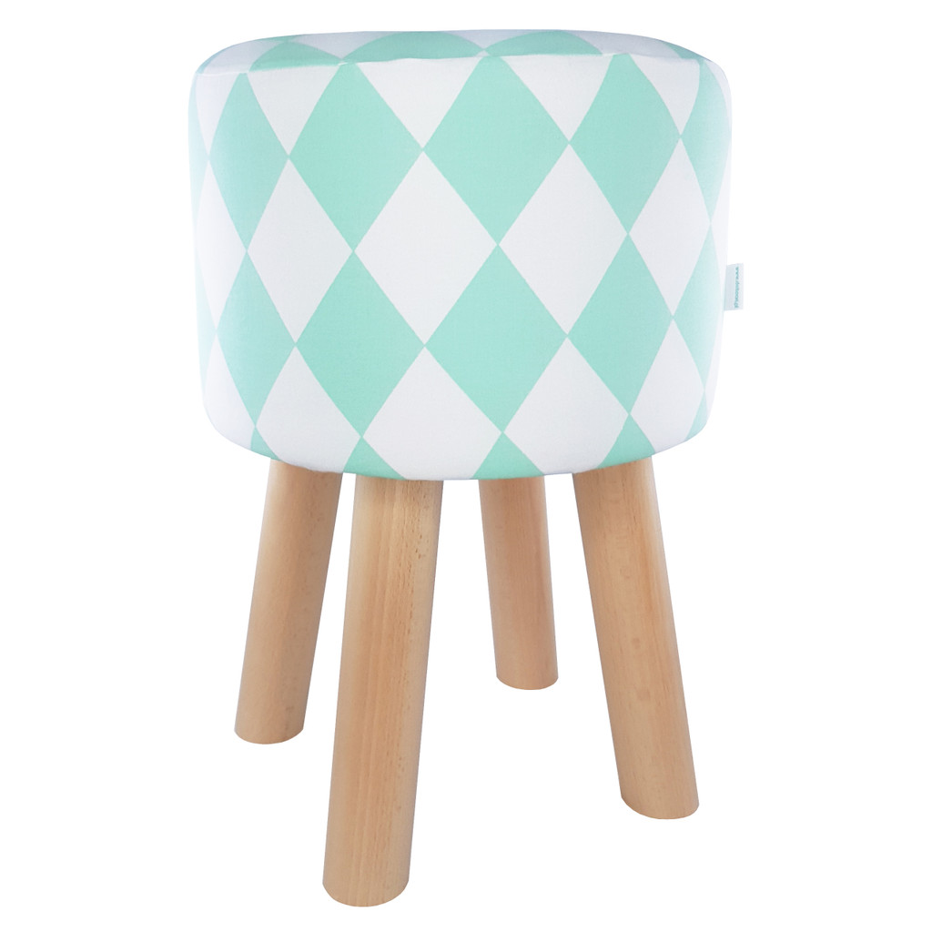 Scandinavian pouffe with mint and white rhombs stool cover - Lily Pouf image 1