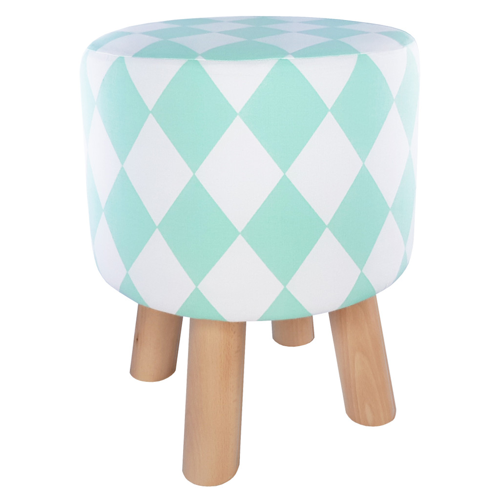 Scandinavian pouffe with mint and white rhombs stool cover - Lily Pouf image 2