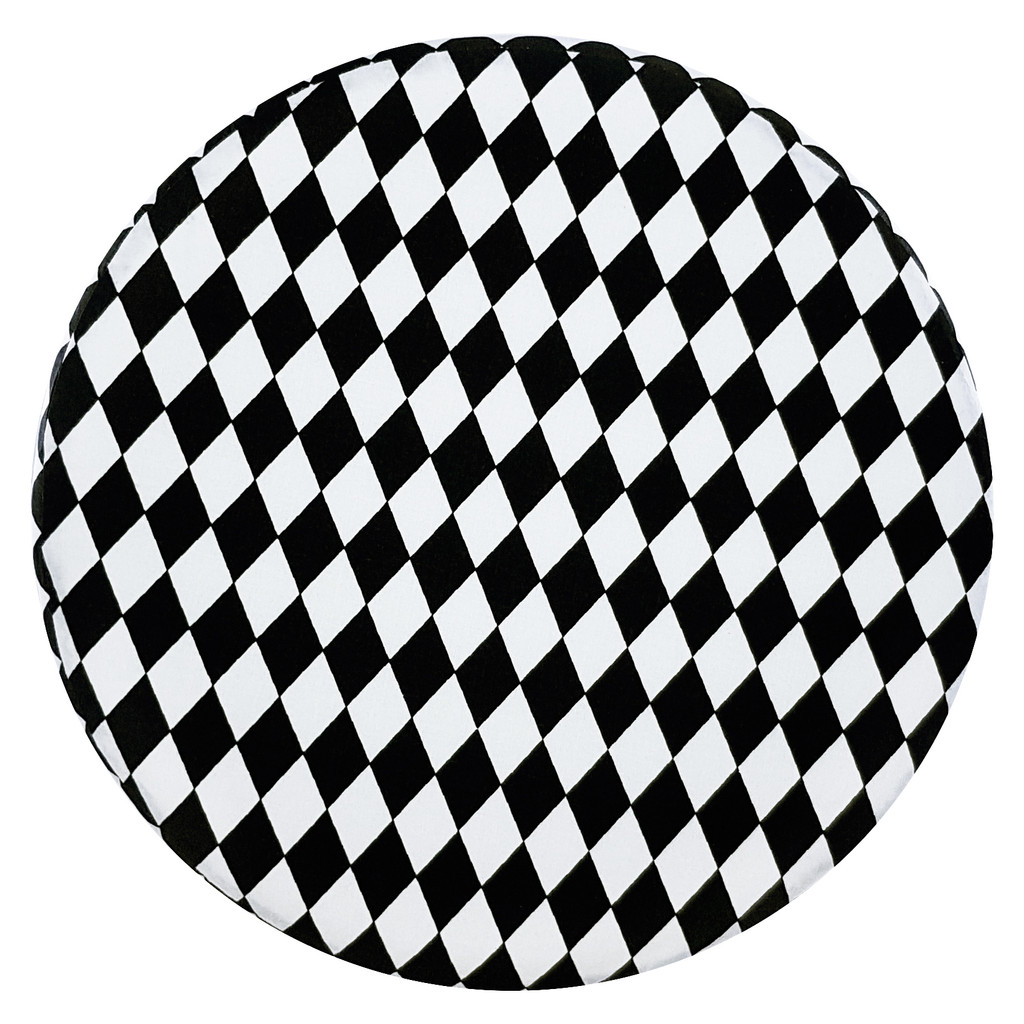 Taburetka, puf, stolček s geometrickým vzorom HARLEKÝN, malé, bielo-čierne kosoštvorce - Lily Pouf obrázok 4