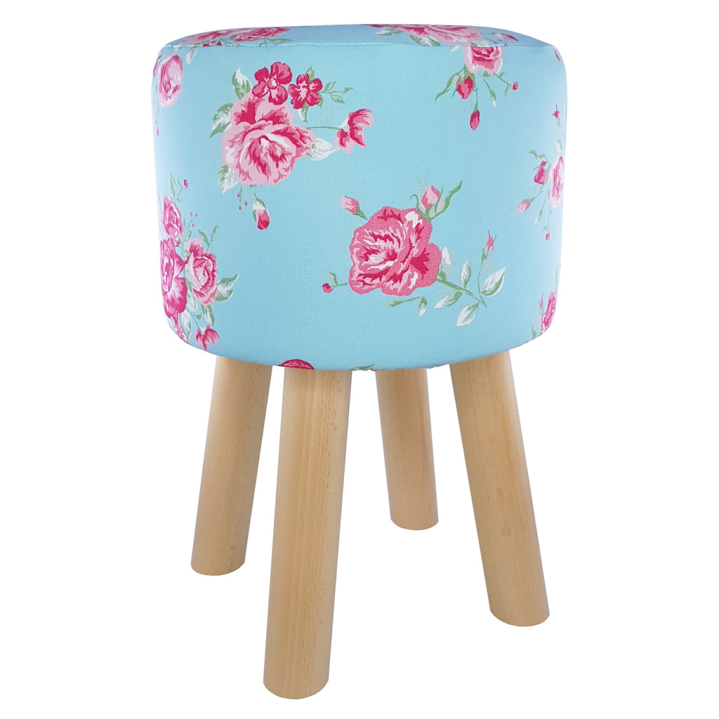 Dekorativní ozdobný pouf stolička ve stylu glamour růže světle modrá růžová - Lily Pouf obrázek 1