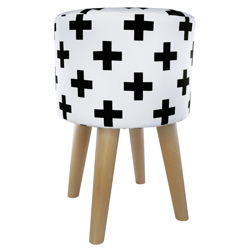 Modern black and white Crosses pouffe Scandinavian design - Lily Pouf image 2