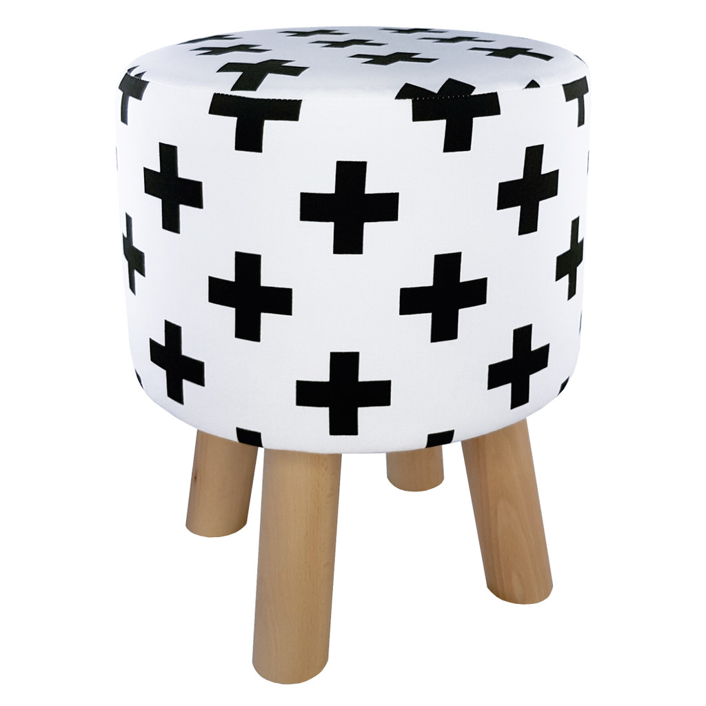 Modern black and white Crosses pouffe Scandinavian design - Lily Pouf image 3