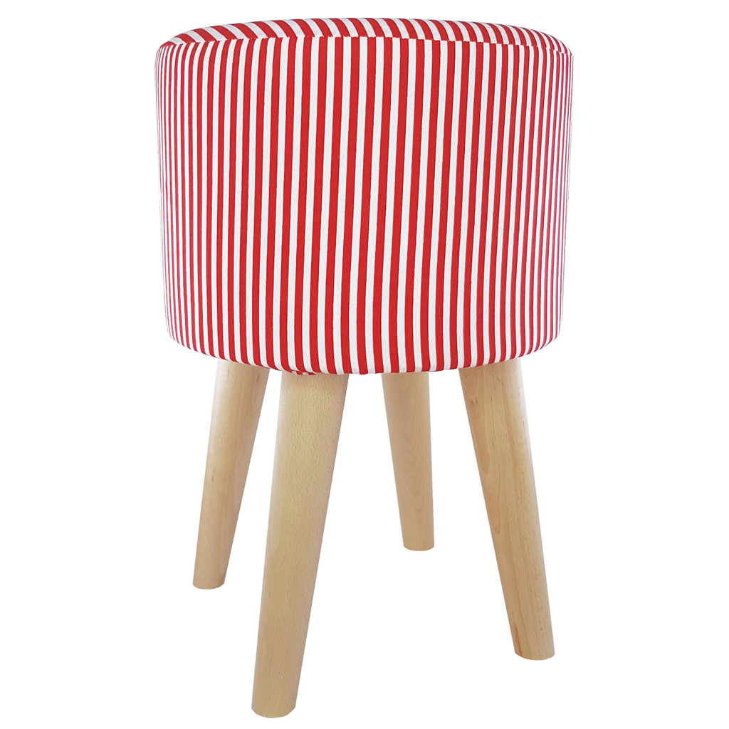 Moderní stolička, taburet s červenými a bílými pruhy vintage design - Lily Pouf obrázek 2