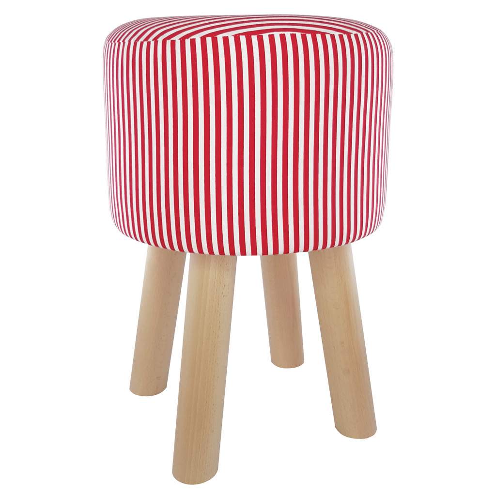 Modern stool, red and white striped pouffe vintage design - Lily Pouf image 1