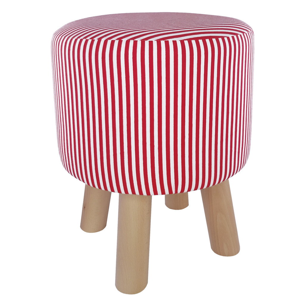 Modern stool, red and white striped pouffe vintage design - Lily Pouf image 3
