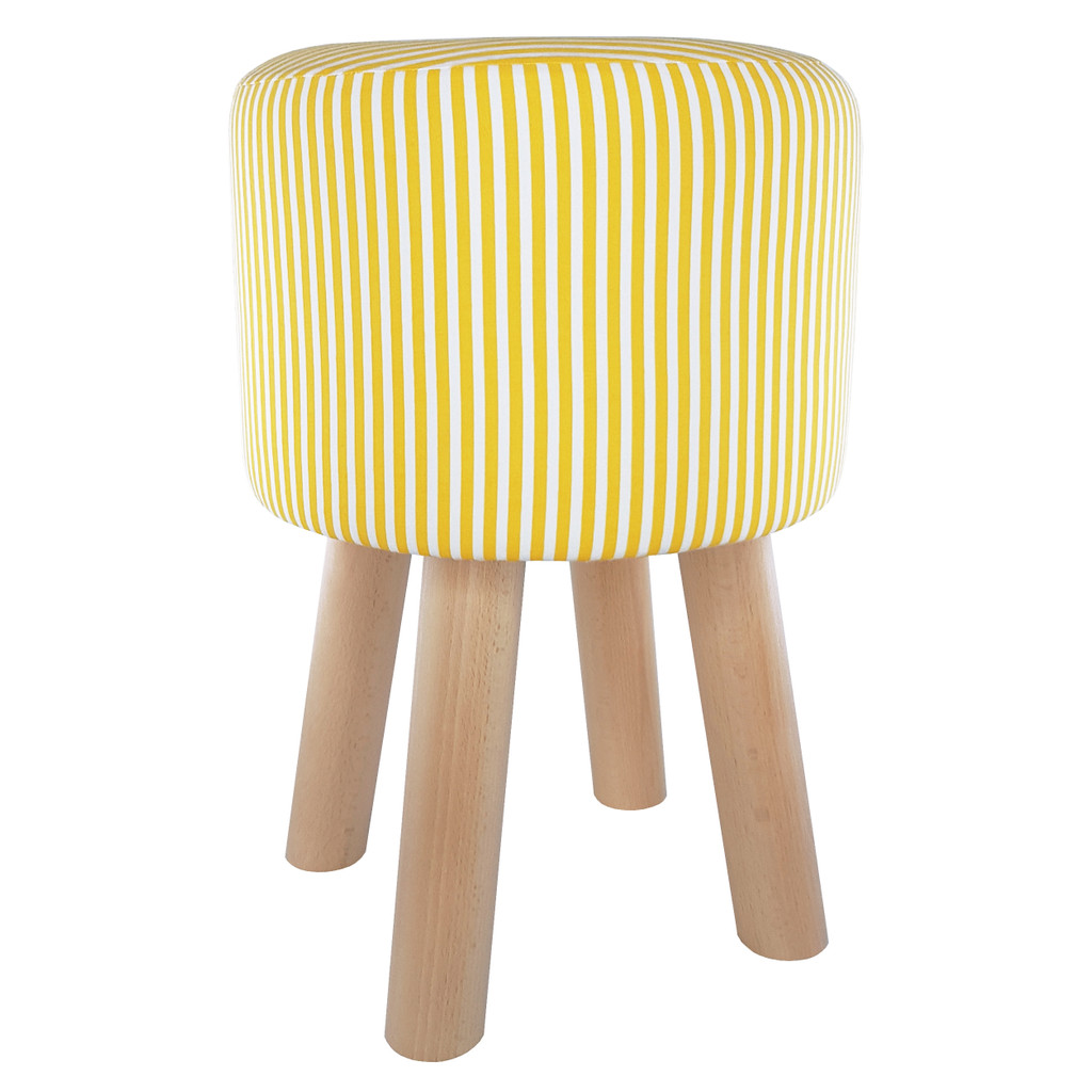 Dressing table pouffe, stylish vintage design stool with yellow and white stripes - Lily Pouf image 1