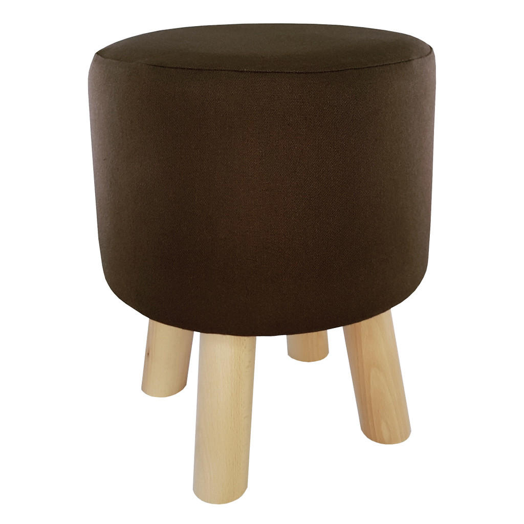 Hnědý pouf dřevěná stolička klasická barva jednobarevný potah - Lily Pouf obrázek 4