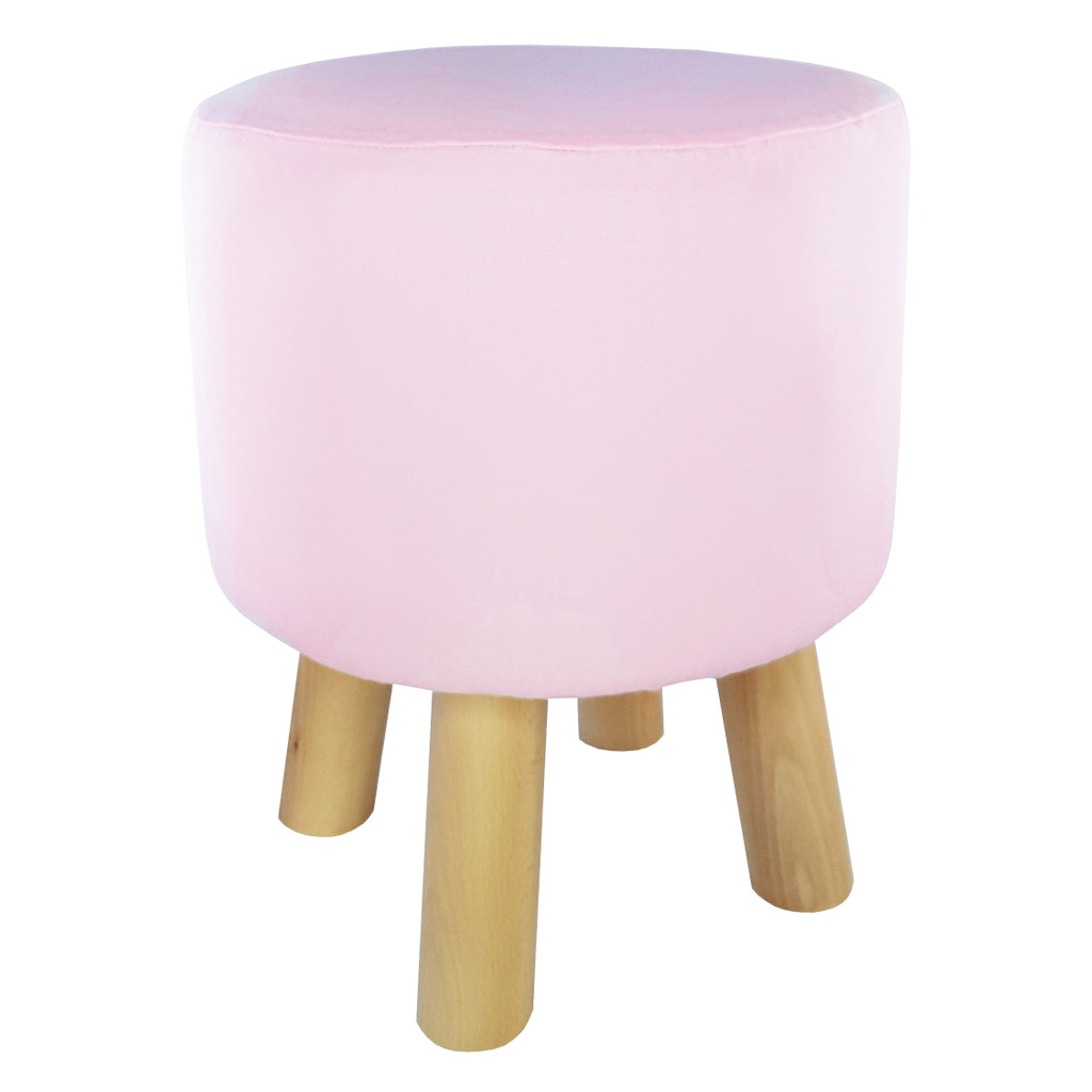 Jednokolorowy stołek jasnoróżowy do toaletki, pokoju dziewczęcego, gładki pokrowiec - Lily Pouf zdjęcie 2