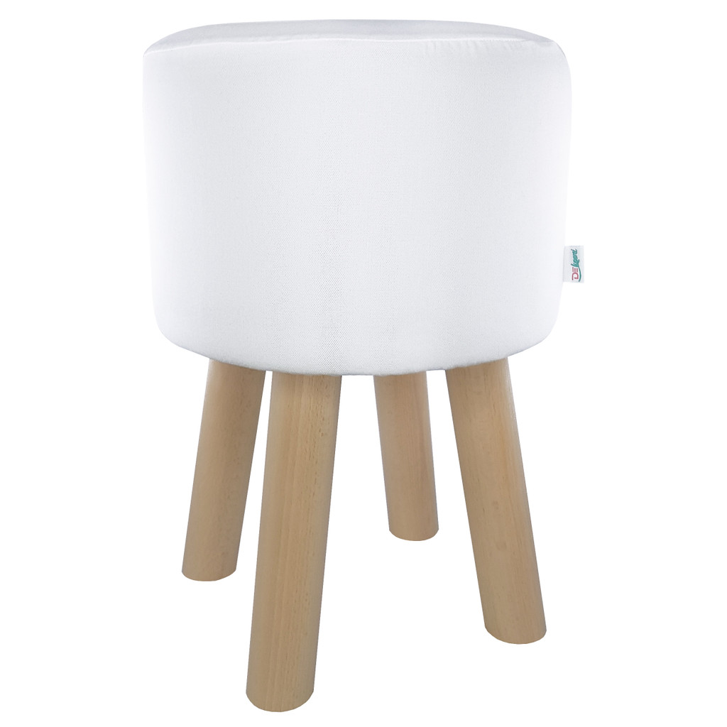 Bílý pouf, stolička ve skandinávském stylu, potah bílý, jednobarevný - Lily Pouf obrázek 1