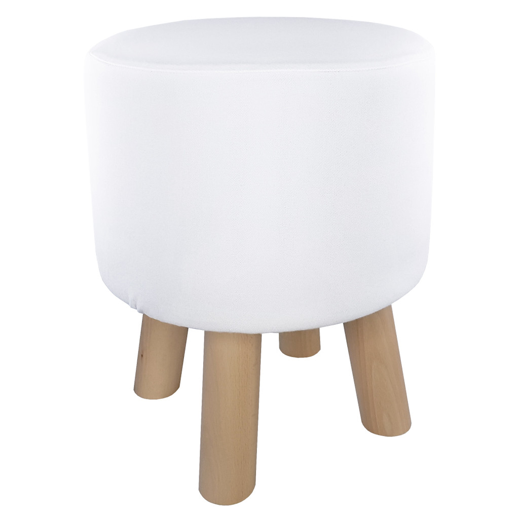 Bílý pouf, stolička ve skandinávském stylu, potah bílý, jednobarevný - Lily Pouf obrázek 3