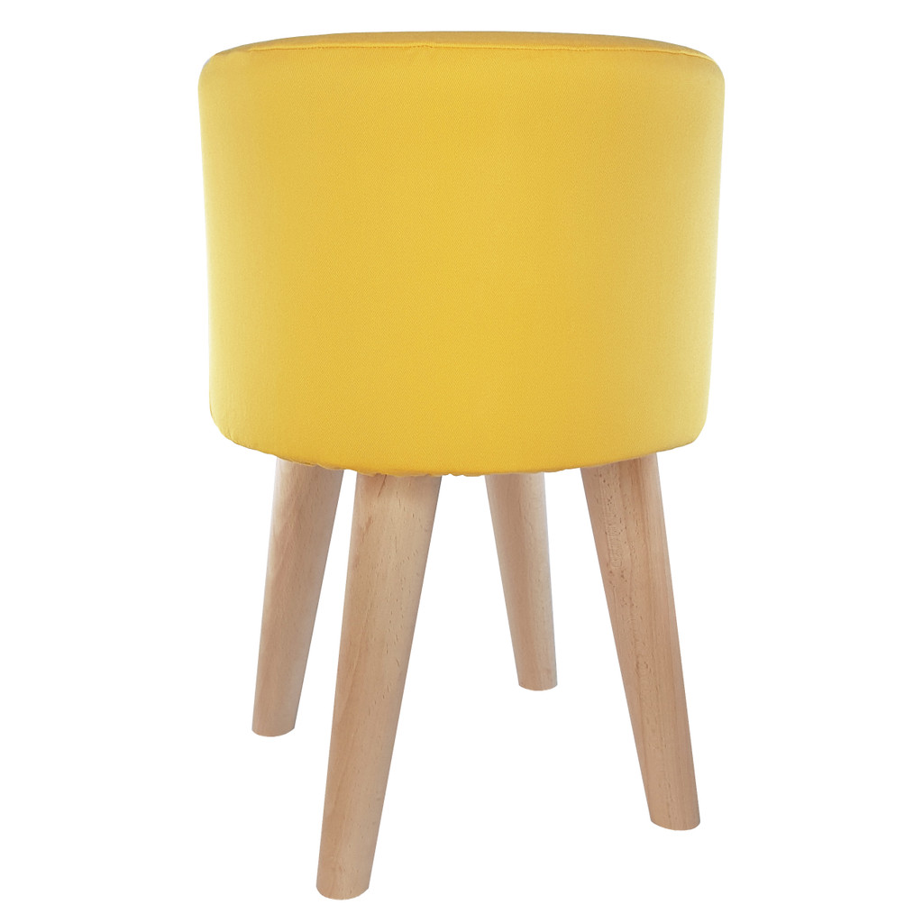 Moderní žlutá stolička, pouf do obývacího pokoje, na terasu, hladký potah, teplá žlutá - Lily Pouf obrázek 2