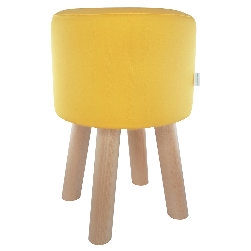 Modern yellow stool, pouffe for living room, terrace, smooth cover, warm yellow - Lily Pouf image 1