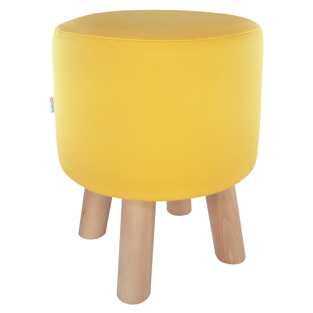 Moderní žlutá stolička, pouf do obývacího pokoje, na terasu, hladký potah, teplá žlutá - Lily Pouf obrázek 3