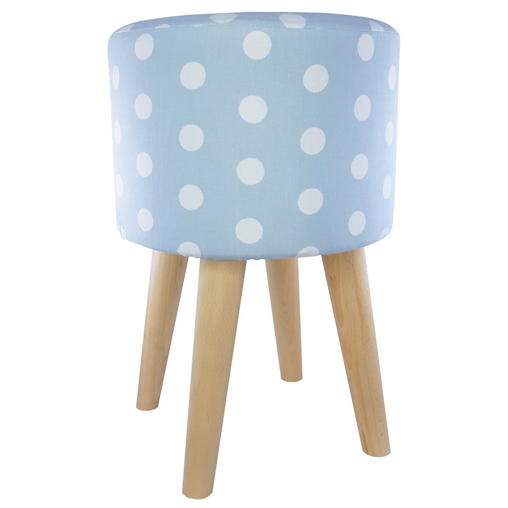 Blue pouf in white POLKA DOTS  for dressing table bedroom - Lily Pouf image 3