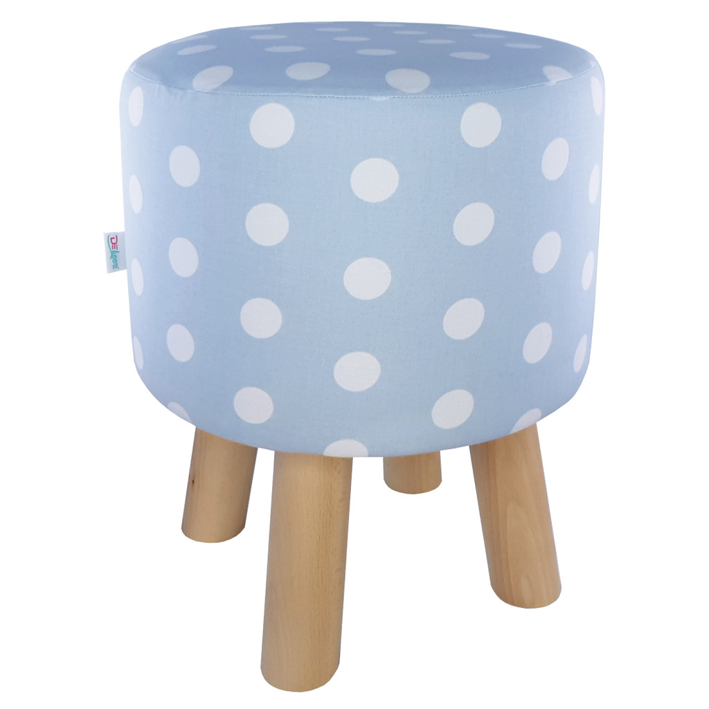 Blue pouf in white POLKA DOTS  for dressing table bedroom - Lily Pouf image 4