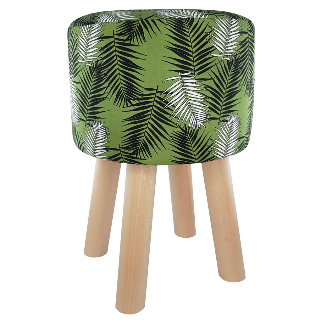 Modern stool with black and white palm trees on green background - Lily Pouf image 1