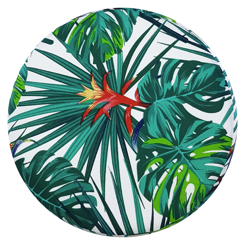 Exotic pouffe stool with turquoise Monstera leaves, colourful palms - Lily Pouf image 3