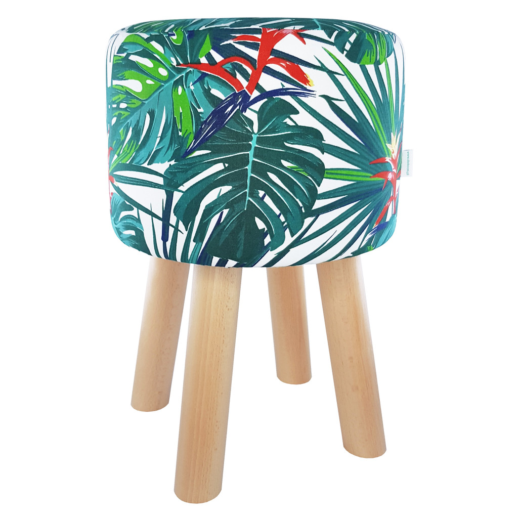 Egzotyczny stołek puf w turkusowe liście monstery, palmy kolorowe - Lily Pouf zdjęcie 1