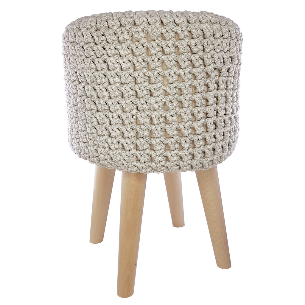 Rustic decorative pouffe, stool with light beige string cover - Lily Pouf image 3
