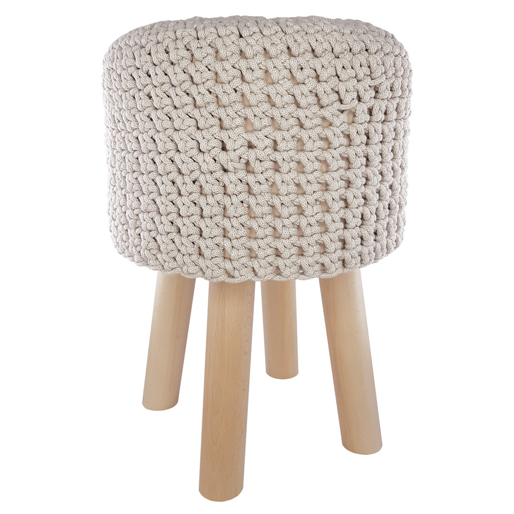 Rustic decorative pouffe, stool with light beige string cover - Lily Pouf image 1