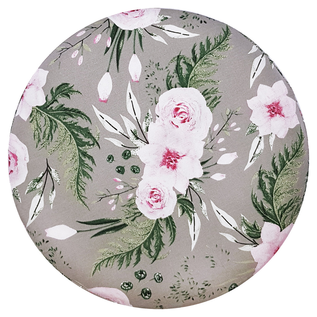 Lovely grey pouffe, roses against a background of green leaves, for the living room or bedroom - Lily Pouf image 3
