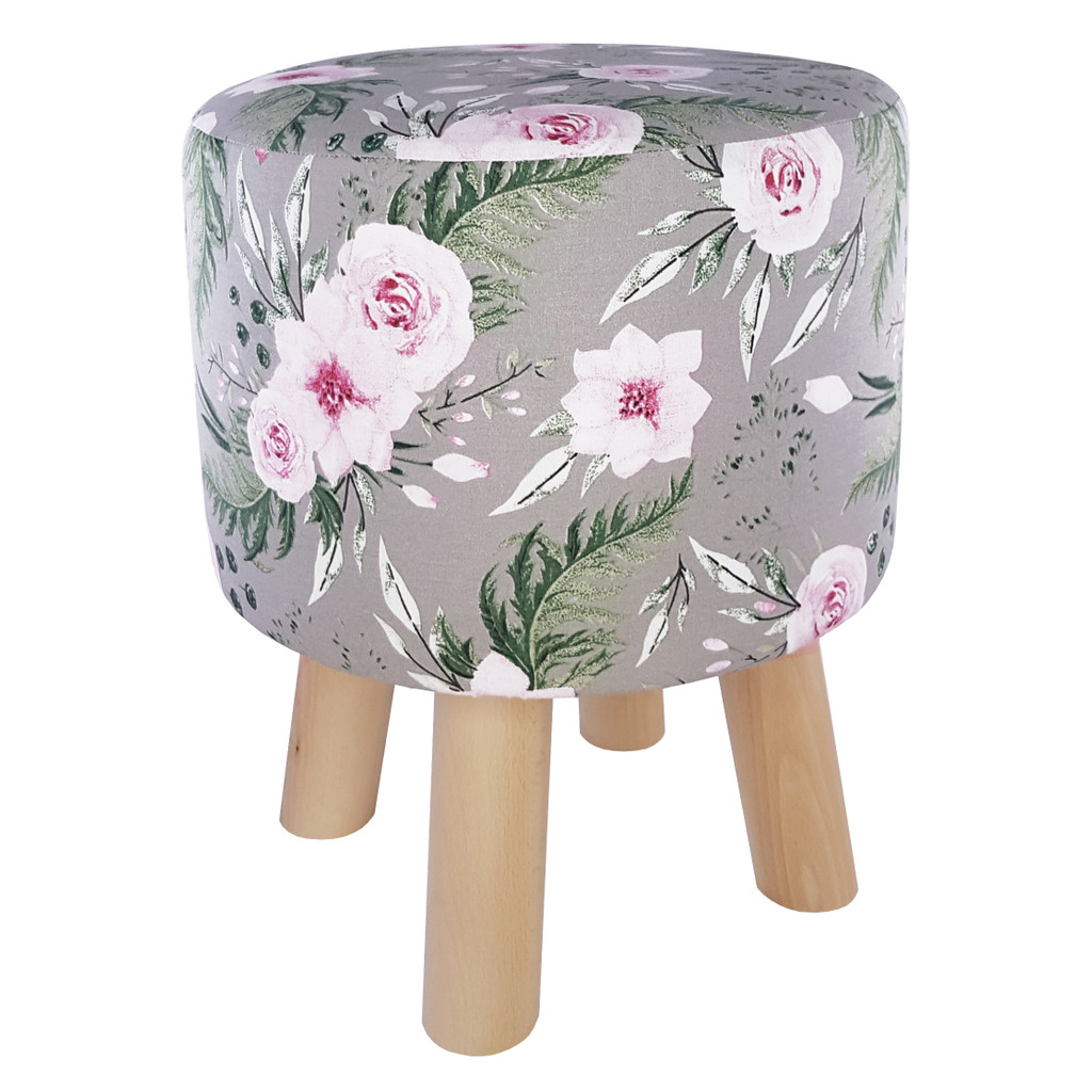 Lovely grey pouffe, roses against a background of green leaves, for the living room or bedroom - Lily Pouf image 2