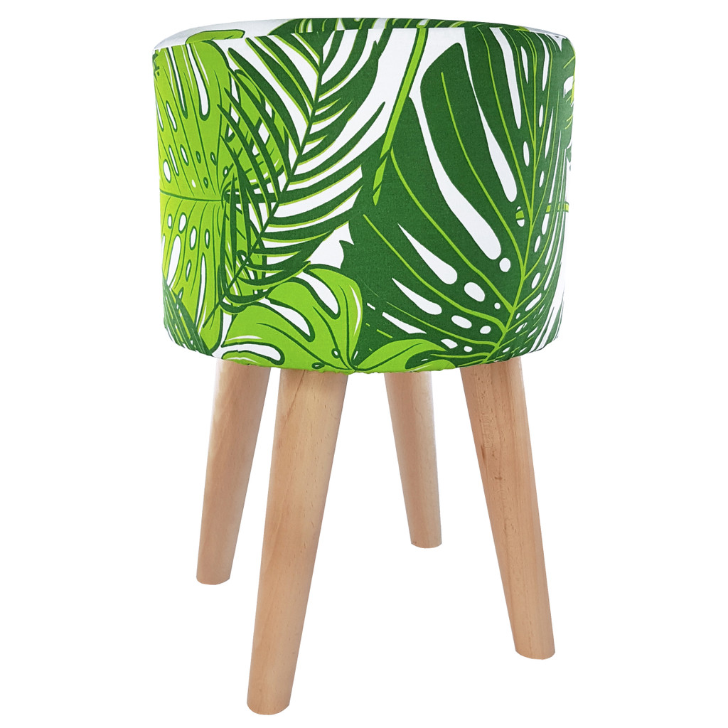 Moderní pouf do obývacího pokoje, módní zelený list monstery a palmy, květinový motiv - Lily Pouf obrázek 2