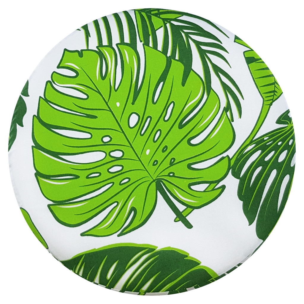 Zelená taburetka, puf do obývacej izby, LISTY MONSTERA a PALMA, rastlinný motív - Lily Pouf obrázok 4