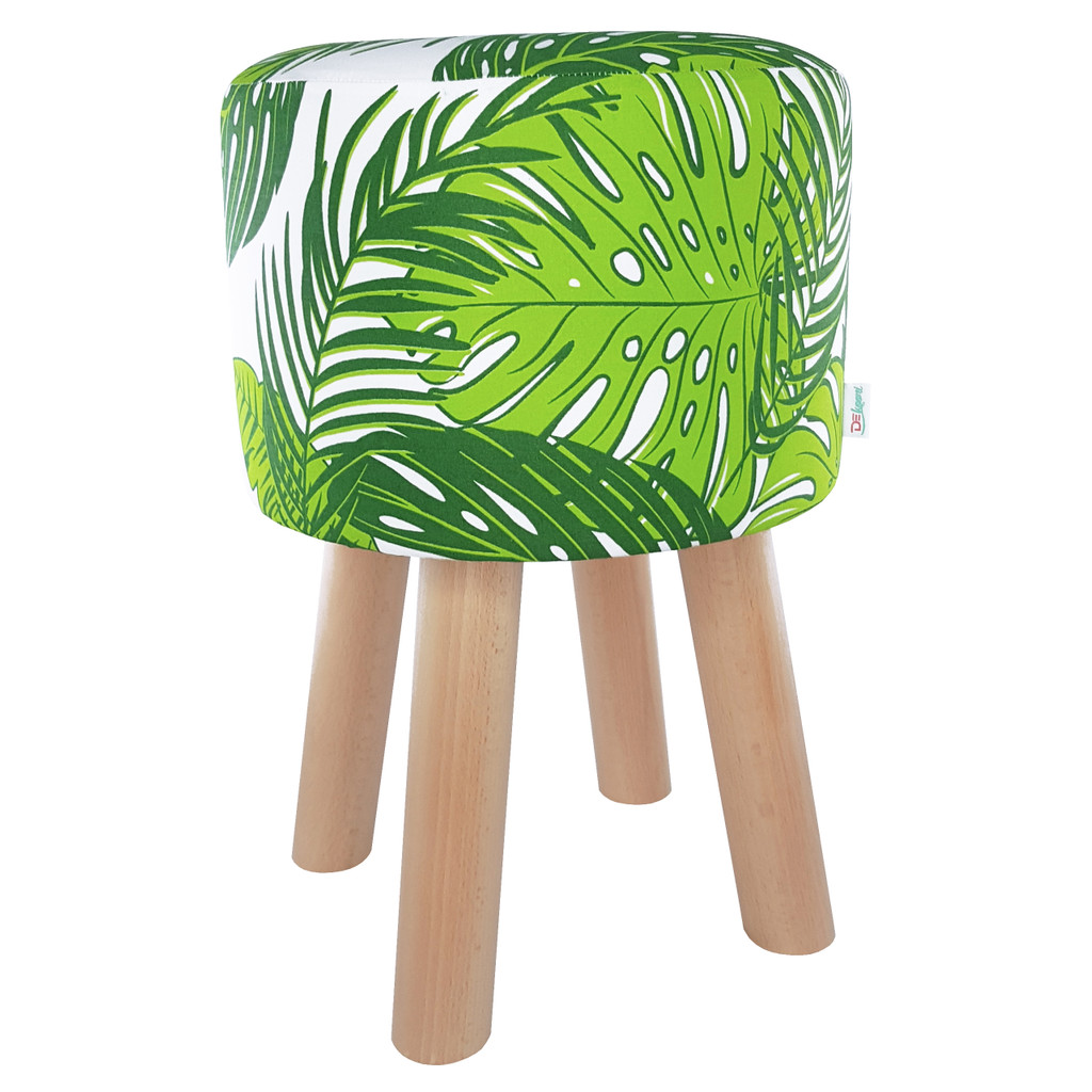 Moderní pouf do obývacího pokoje, módní zelený list monstery a palmy, květinový motiv - Lily Pouf obrázek 1