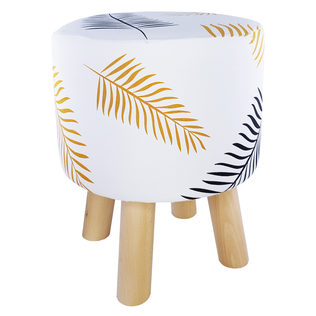 Stylish white seating pouffe, copper and black palm leaves - Lily Pouf image 2
