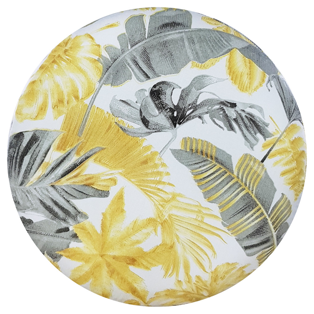 Dizajnový puf do spálne v glamour štýle, zlaté a sivé palmové listy na bielom pozadí - Lily Pouf obrázok 3