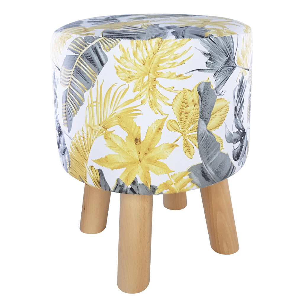 Designer bedroom pouffe in glamour style, gold and grey palm leaves on a white background - Lily Pouf image 2