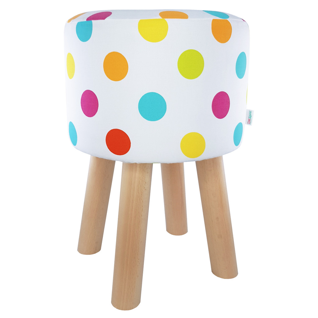 Decorative white pouffe for bedroom, children's room with colourful dots - Lily Pouf image 1