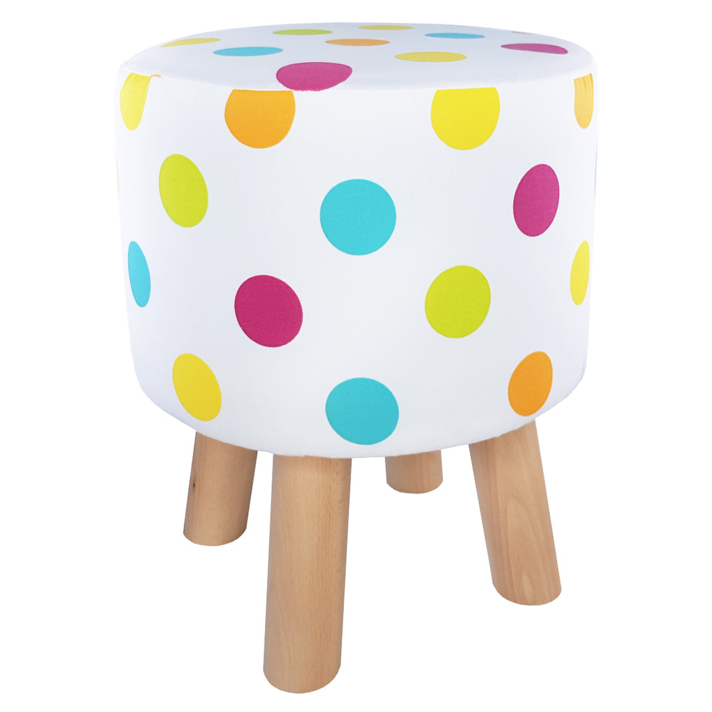 Decorative white pouffe for bedroom, children's room with colourful dots - Lily Pouf image 2