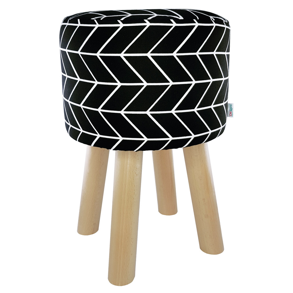 Modny puf do siedzenia, czarno-biała jodełka w nowoczesnym stylu - Lily Pouf zdjęcie 1
