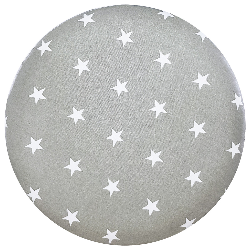 Minimalistický šedý sedací taburet s bílými 2,2 cm hvězdami - Lily Pouf obrázek 3