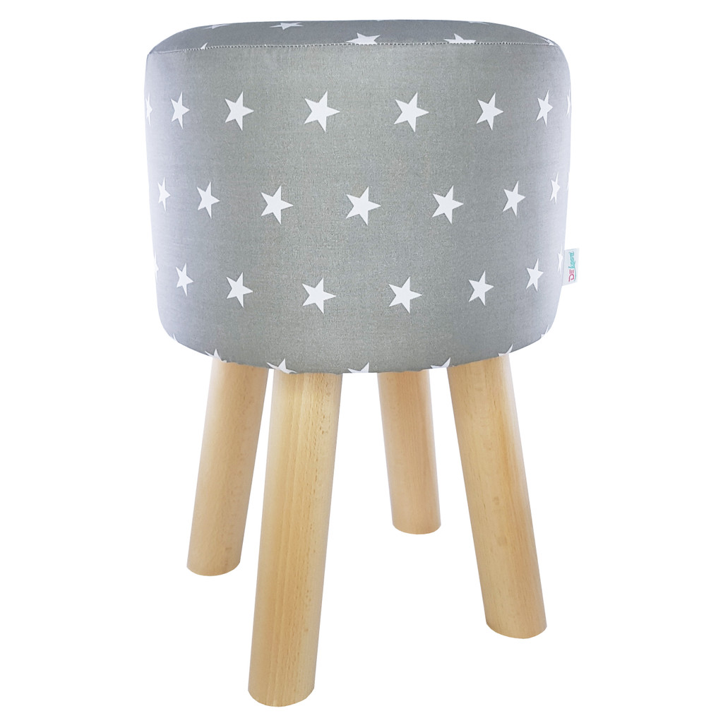 Minimalistická sivá taburetka na sedenie s bielymi 2,2 cm hviezdičkami - Lily Pouf obrázok 1