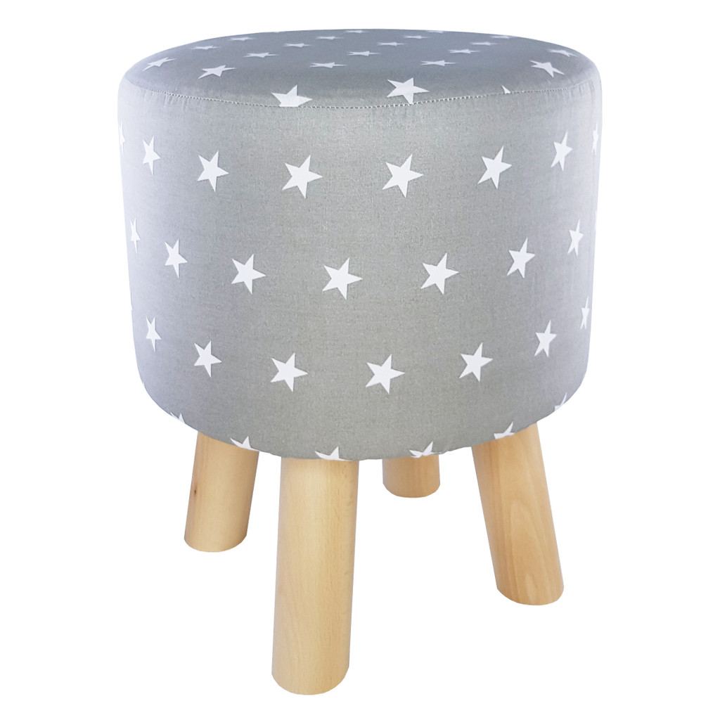 Minimalistický šedý sedací taburet s bílými 2,2 cm hvězdami - Lily Pouf obrázek 2