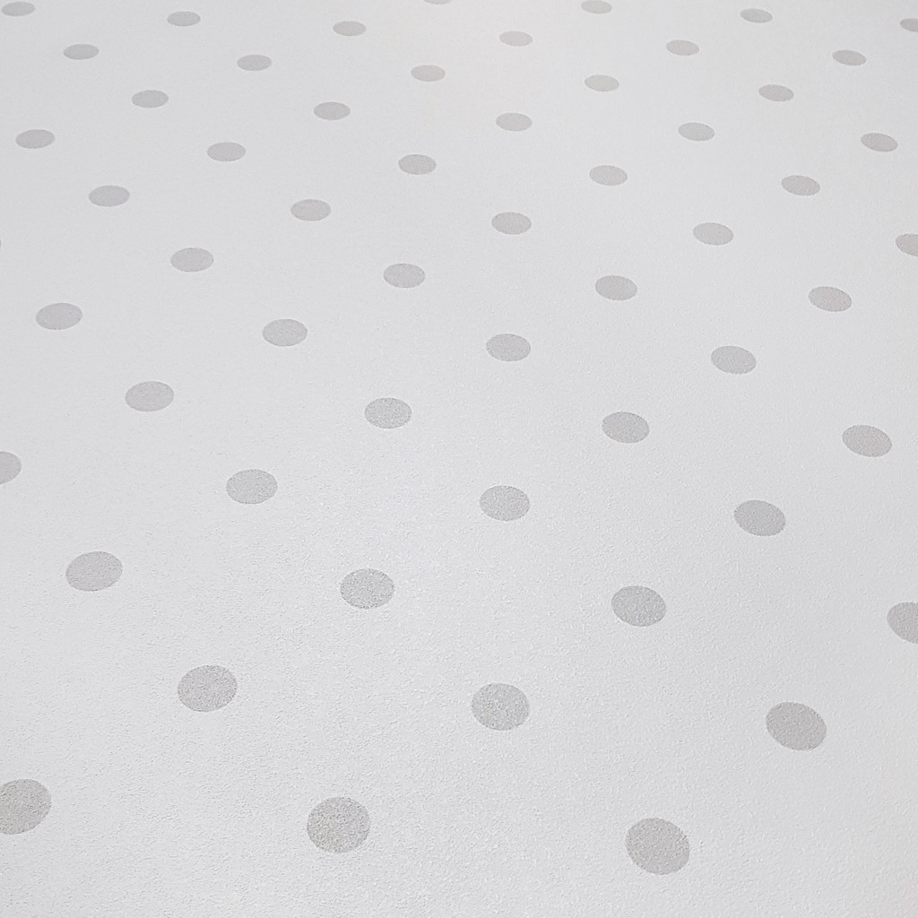 Bílá tapeta s šedými puntíky, malé tečky 2 cm - Dekoori obrázek 4